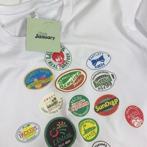 fruit sticker t-shirt, graphic tee, fruit shirt, food shirt, unisex t-shirt