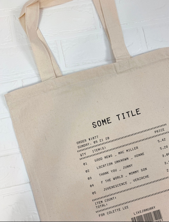 Custom Song Receipt Tote Customizable Song Playlist Tote Bag