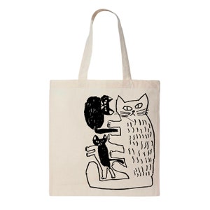 the bella tote, cat tote bag, graphic tote