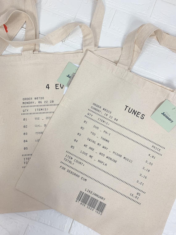 Custom Song Receipt Tote, Customizable Song Playlist Tote Bag