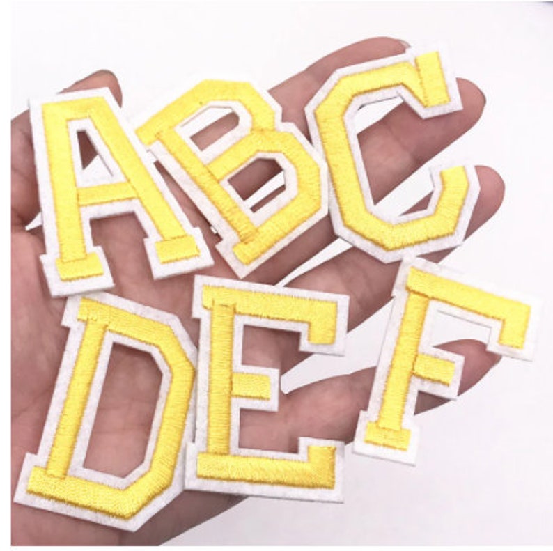 1pcs yellow Color English Alphabet Letter A-Z Applique Iron On letters Patch For Clothing Badge Paste For Clothes Bag Shoes