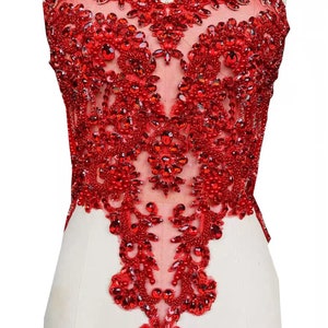 Red Rhinestone applique,Sparkling Beaded Appliques, Embroidery Crystal Patch for Wedding Dress7869