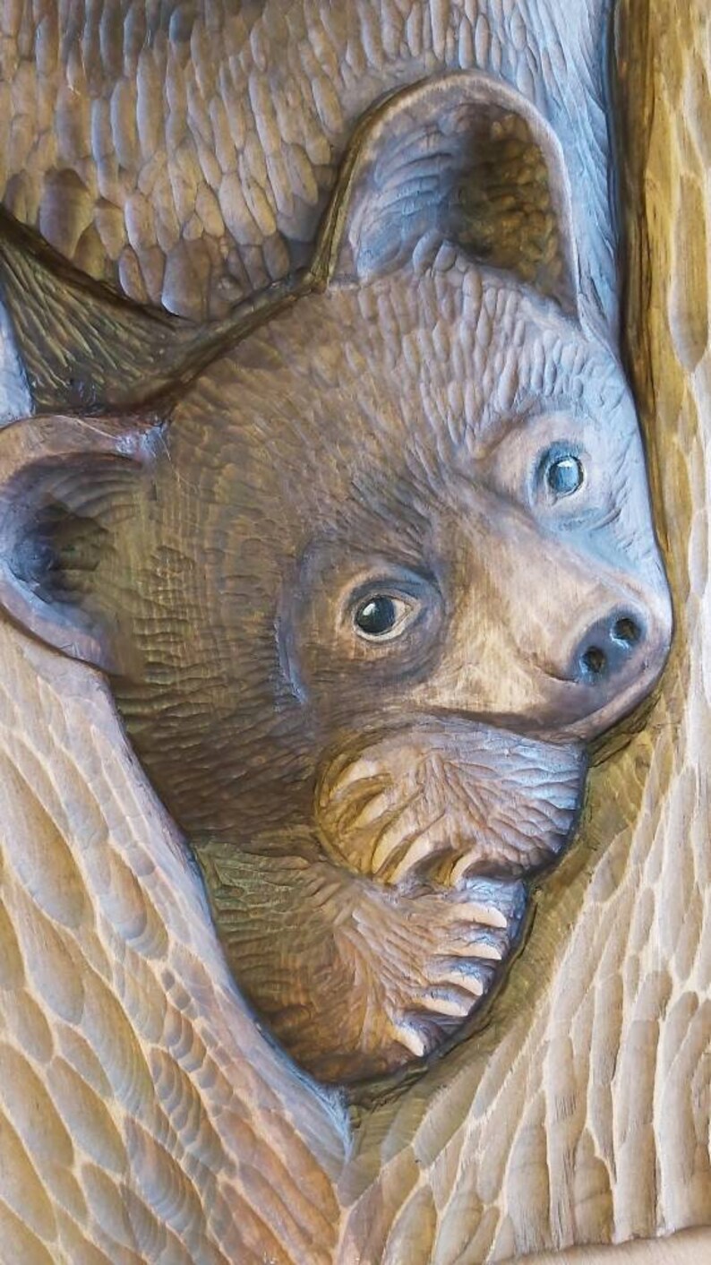 Wooden bear hand carved Bears sculpture Bear wall decor Bear Etsy