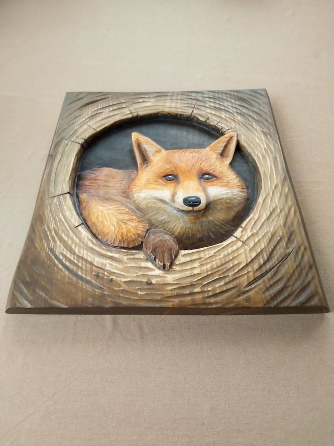 Wooden fox hand carved foxes sculpture fox wall decor fox wall Etsy