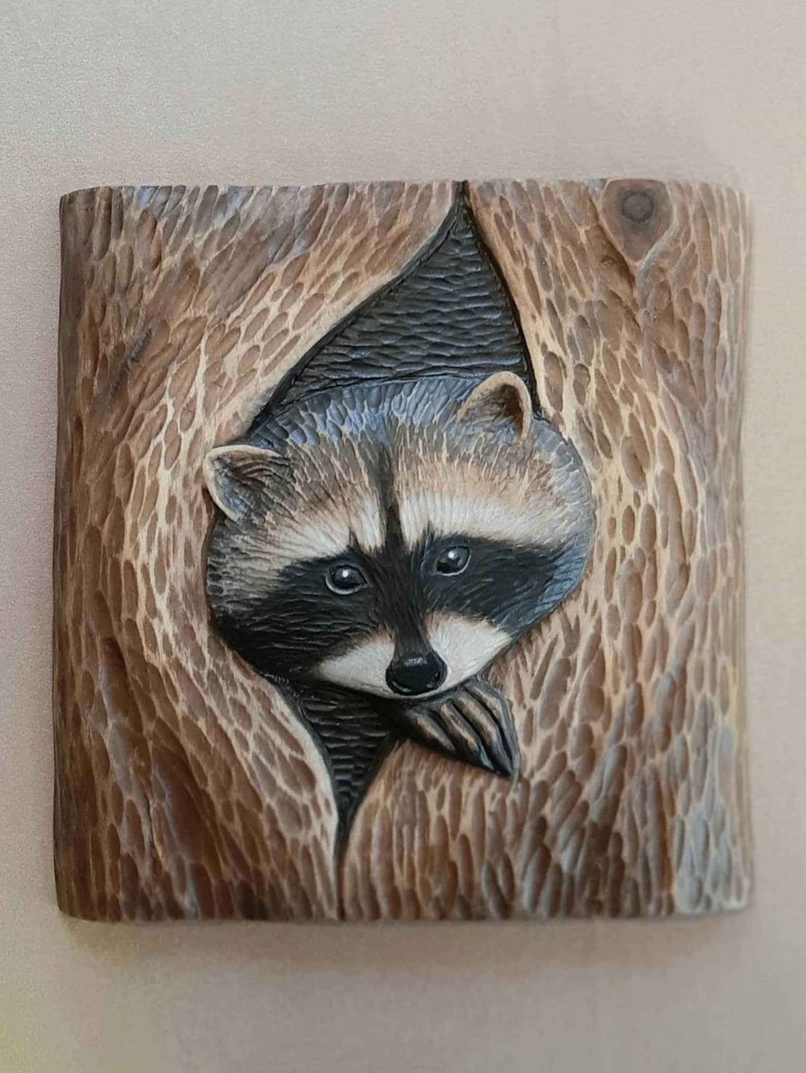 Wooden Handcarved Raccoon Racoon art Wood carved picture Etsy