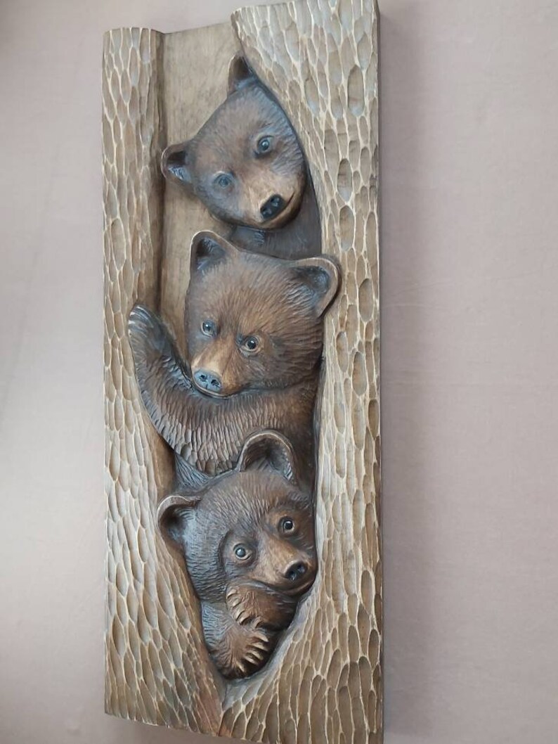Wooden bear hand carved Bears sculpture Bear wall decor Bear Etsy