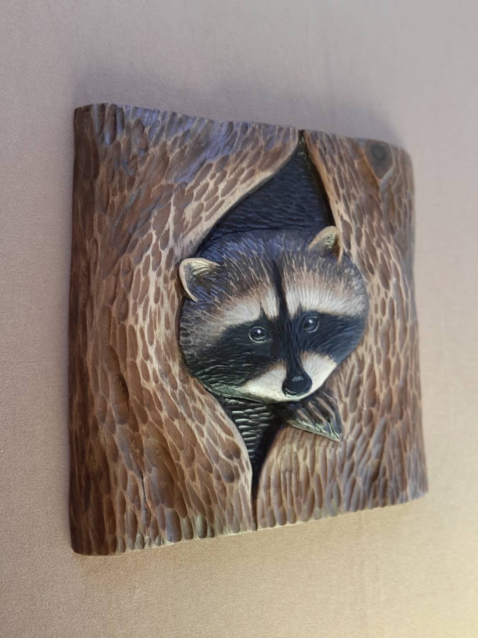 Wooden Handcarved Raccoon Racoon art Wood carved picture Etsy