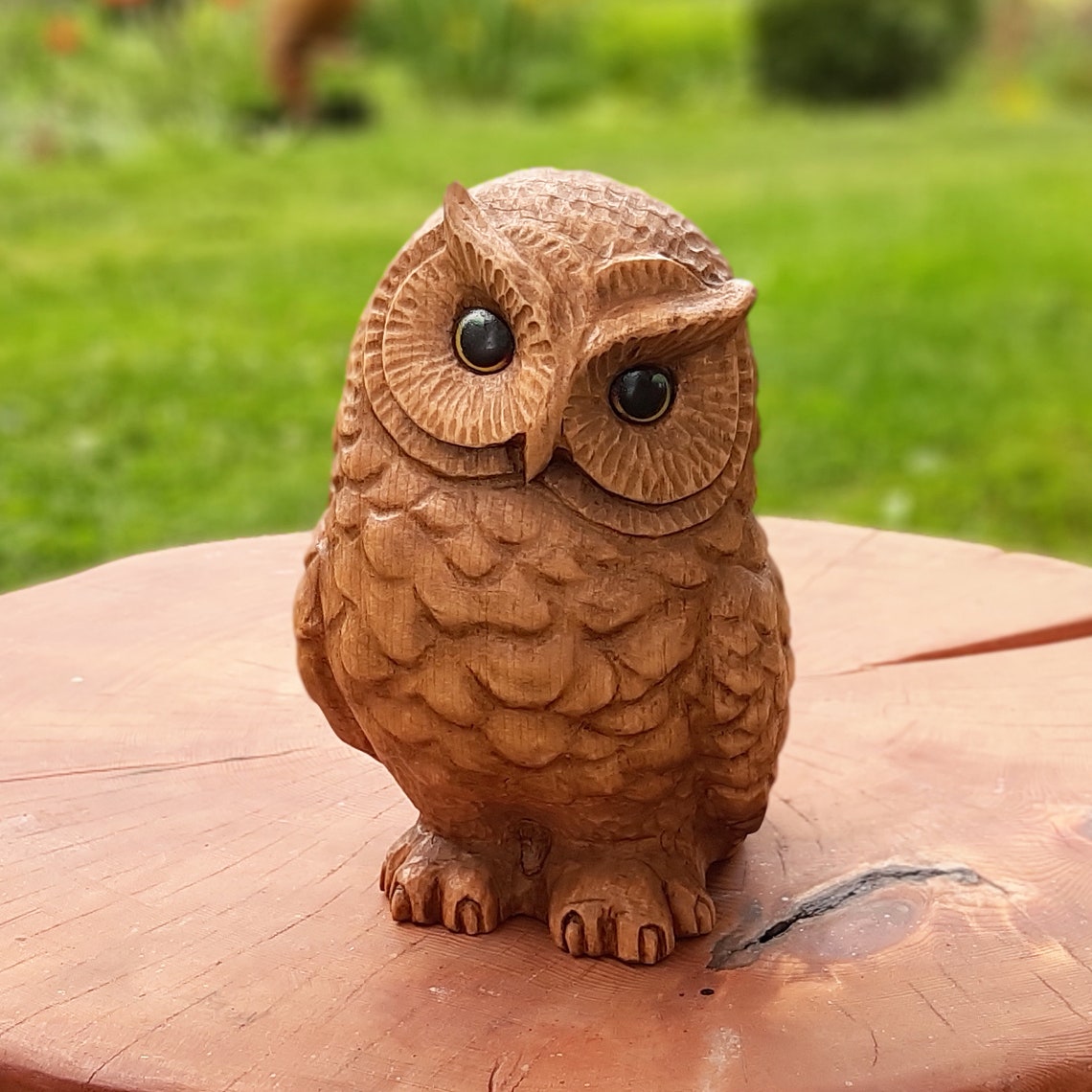 10 Wooden Hand Carved Owl Mascot Statue Figurine Etsy