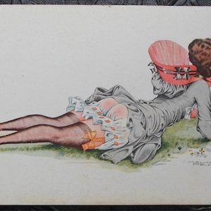 MAURICE PEPIN Artista assinado - Série Glamour Original 23-112 Porte-Bonheur Tastefully Risque Antigo Eduardiano Não Utilizado Cartão Postal de Paris