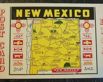 Nuevo México Mapa Postal Calcomanía-Jaco-Lac Calcomanía CO-Postal sin usar-Alfred McGarr Ad