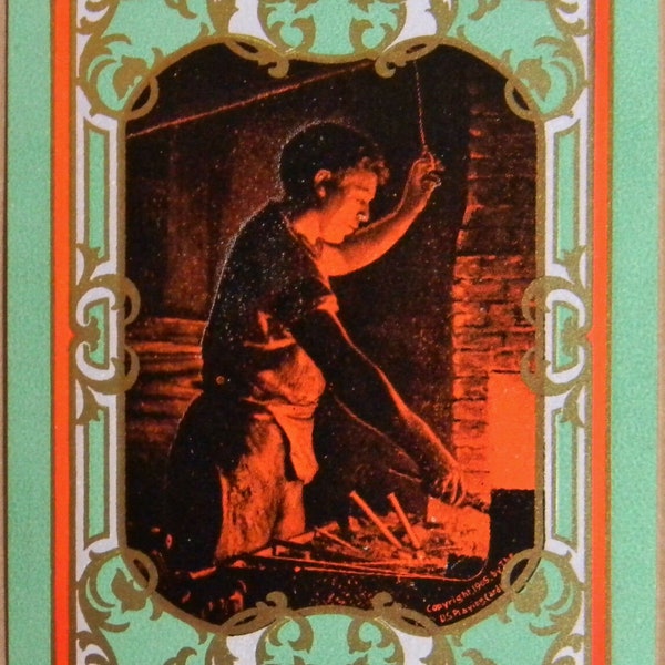 Village Blacksmith-African American-Antique VTG 1905 USWN NAMED Swap Playing Card-Steampunk Collage