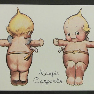 vintage Ashers Reproduction Kewpie Postcard-Kewpie Carpenter par Rose O’Neill-Flying Kewpies Cut Outs vintage Kewpie Christmas Ornaments