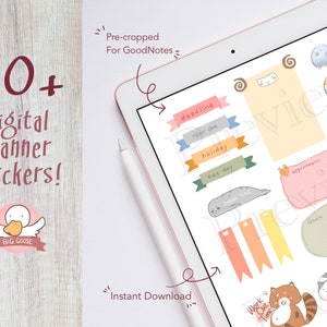 60+ Cute Animal Digital Planner Stickers, Everyday Basic Digital Stickers, Pre-Cropped Digital Stickers for GoodNotes 5 - BigGooseStudio