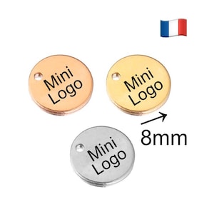 LOT Médaillons 8mm, médailles gravées, breloque gravées logo, médailles personnalisées