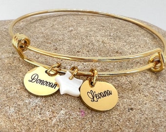 Bracelet jonc à personnaliser , cadeau mamie personnalisé, cadeau maman à personnaliser,  jonc gravé, cadeau tata, cadeau anniversaire