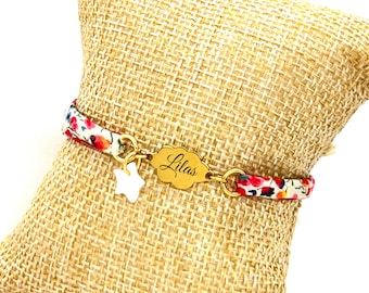 Bracelet personnalisé en cordon liberty, en forme de nuage , Cadeau enfant, Cadeau anniversaire, Cadeau fille