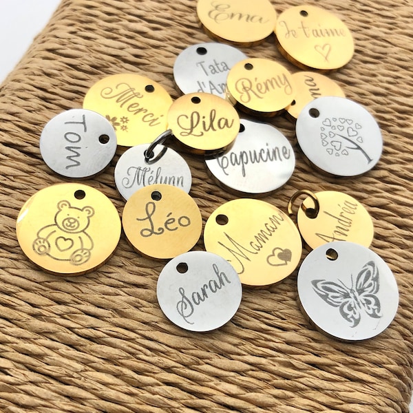 Medallion to personalize, personalized medal, jewelry to personalize, with clip, engraved medallion