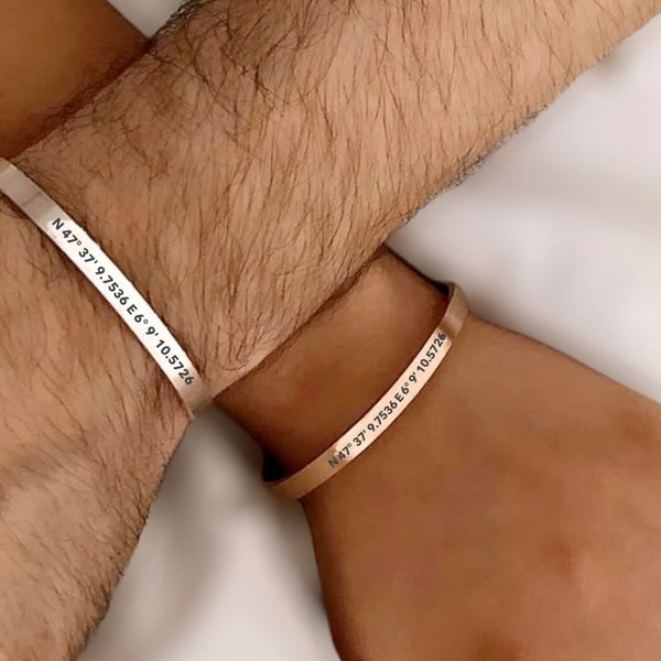 Bracciale rigido, San Valentino, regalo da uomo personalizzato, Festa del papà, Bracciale da uomo e da donna, Bracciale Duo, gioielli da uomo personalizzati