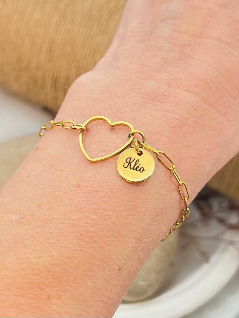 Personalized bracelet, Personalized Mother's Day jewelry, godmother gift, gift for her, heart bracelet, birthday gift image 1