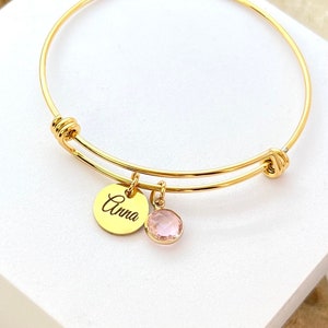 Bracelet jonc  personnalisé, bijou personnalisé, bracelet femme, pierre de naissance, jonc personnalisé
