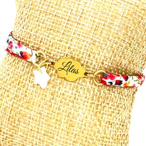 Bracelet personnalisé en cordon liberty, en forme de nuage , Cadeau enfant, Cadeau anniversaire, Cadeau fille