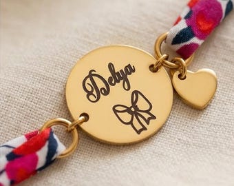 Personalized children's jewelry in Liberty print cord, Women's and children's bracelet, personalized birthday gift, Girl's bracelet