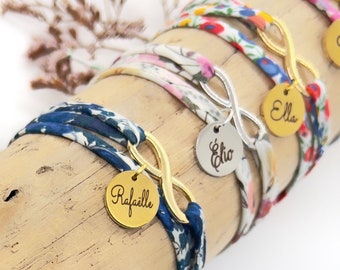 Personalisiertes Liberty-Stoffarmband, Freundschaftsarmband, Geschenk für Mutter, Geschenk für Nanny, Geschenk für Patin, Geschenk für Oma