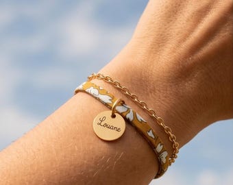 Personalized 2-row bracelet, Liberty cord and stainless steel chain, women's bracelet to personalize