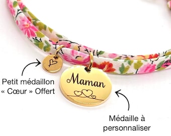 Bracelet en tissu liberty à personnaliser , cadeau fête des mères personnalisé, cadeau maman, bijou anniversaire, cadeau Tata, Marraine