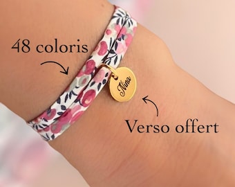 Bracelet Personnalisé cordon liberty,  Cadeau Maman, Cadeau naissance, fête des mères, bracelet femme, cadeau sœur, tata, anniversaire