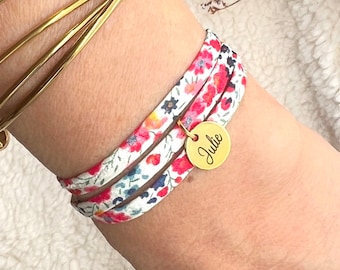 Bracelet personnalisé cordon liberty, Cadeau mamie, Cadeau marraine, Cadeau maman, bracelet de l'amitié personnalisé