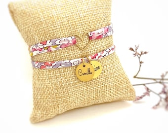 Personalized bracelet made of Liberty cord, with a heart in its center. A personalized jewelry piece for women and children, a personalized gift.