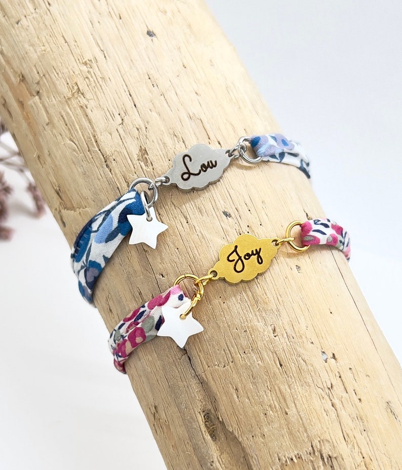 Bracelet personnalisé en cordon liberty, nuage , cadeau baptême, Cadeau enfant, Cadeau anniversaire, Cadeau fille image 5