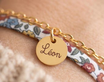 Personalized 2-row bracelet, Liberty cord and chain, adjustable bracelet for women and children