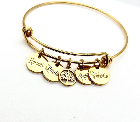 Bracciale rigido personalizzato in madreperla con incisione, regalo per madrina, bracciale con gioielli da donna inciso, richiesta per madrina, annuncio di nascita per la mamma - Italia
