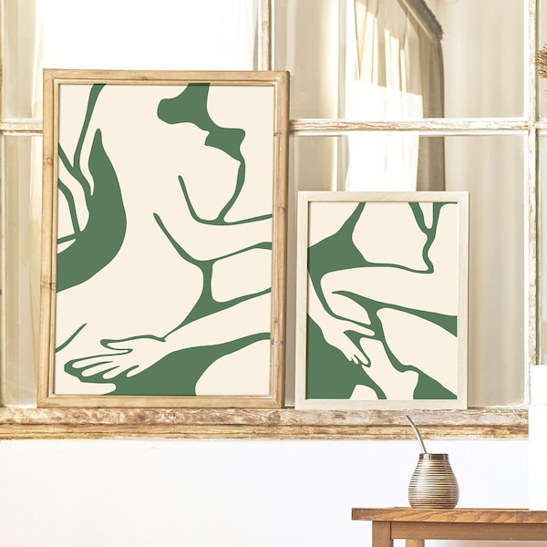 Sensual Lovers Art Print Set: Minimalist Abstract Couple Digital Download