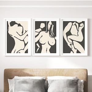 Lovers Art Print Abstract Art | Digital Printable Art Download Wall Decor Set of 3 | Sensual Romantic Couple Artwork Bedroom Art
