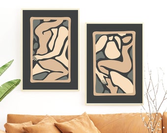 Lovers Art Print Set: Abstract Romantic Couple Bedroom Decor Digital Download