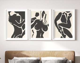 Minimalist Lovers Art Print Set: Sensual Couple, Bedroom Decor Digital Download