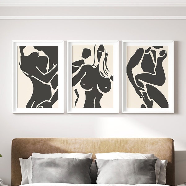 Minimalist Lovers Art Print Abstract Art | Sensual Romantic Couple Artwork Bedroom Art | Intimate Lovers Adult Art Set of 3