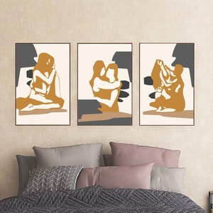 Lovers Art Print Abstract Art Set of 3 | Digital Printable Art Download Wall Decor | Sensual Romantic Couple Artwork Bedroom Art