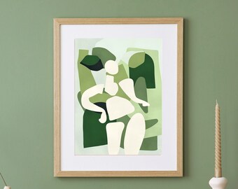 Woman Artprint Female Figure | Digital Printable Green Wall Hanging Decor | Nude Woman Download