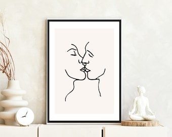Kissing Lovers Line Art Print: Minimalist Couple (Digital Download)
