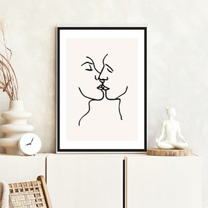 Kissing Couple  Art Print,   Lovers Sensual Art, Minimalist print, Abstract Modern Print