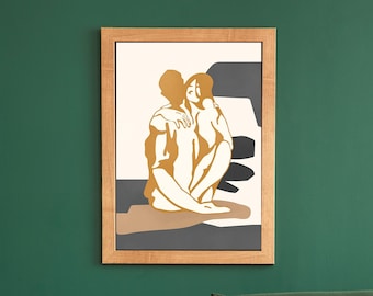 Lovers Art Print: Abstract Romantic Couple, Bedroom Wall Decor Digital Download
