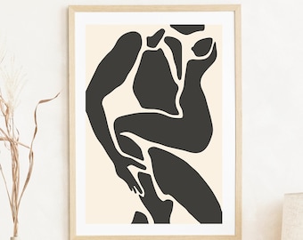 Abstracte kunstprint voor geliefden: sensueel stel, boho-decor (digitale download)