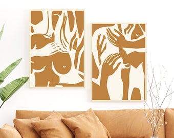 Abstract Lovers Art Print Set of 2: Sensual Couple, Romantic Bedroom Decor Digital Printable