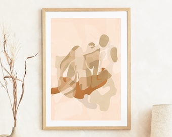 Abstract Lovers Art Print: romantisch paar slaapkamer muur decor digitaal afdrukbaar