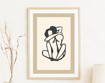 Lovers Line Art Print: Sensual Couple, Romantic Bedroom Decor Digital Download