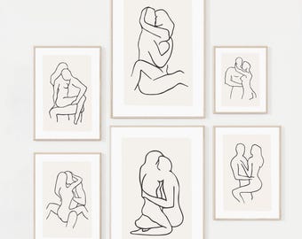 Lovers Line Art Print: Sensual Couple, Romantic Decor Digital Download
